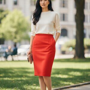 J.Crew Red Wool Blend Pencil Skirt Women's Size 4 Back Vent